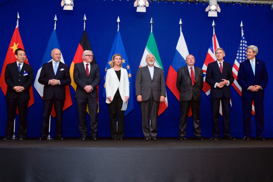 From left to right-  China, France, The EU, Iran, Russia, UK and United States