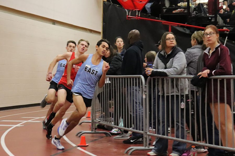 Junior Cactus Rogers leads the pack at an indoor track meet at Central High School. 