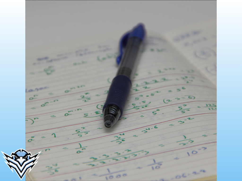 A Picture of a Pen and Schoolwork with a East High Logo on the bottom left Corner